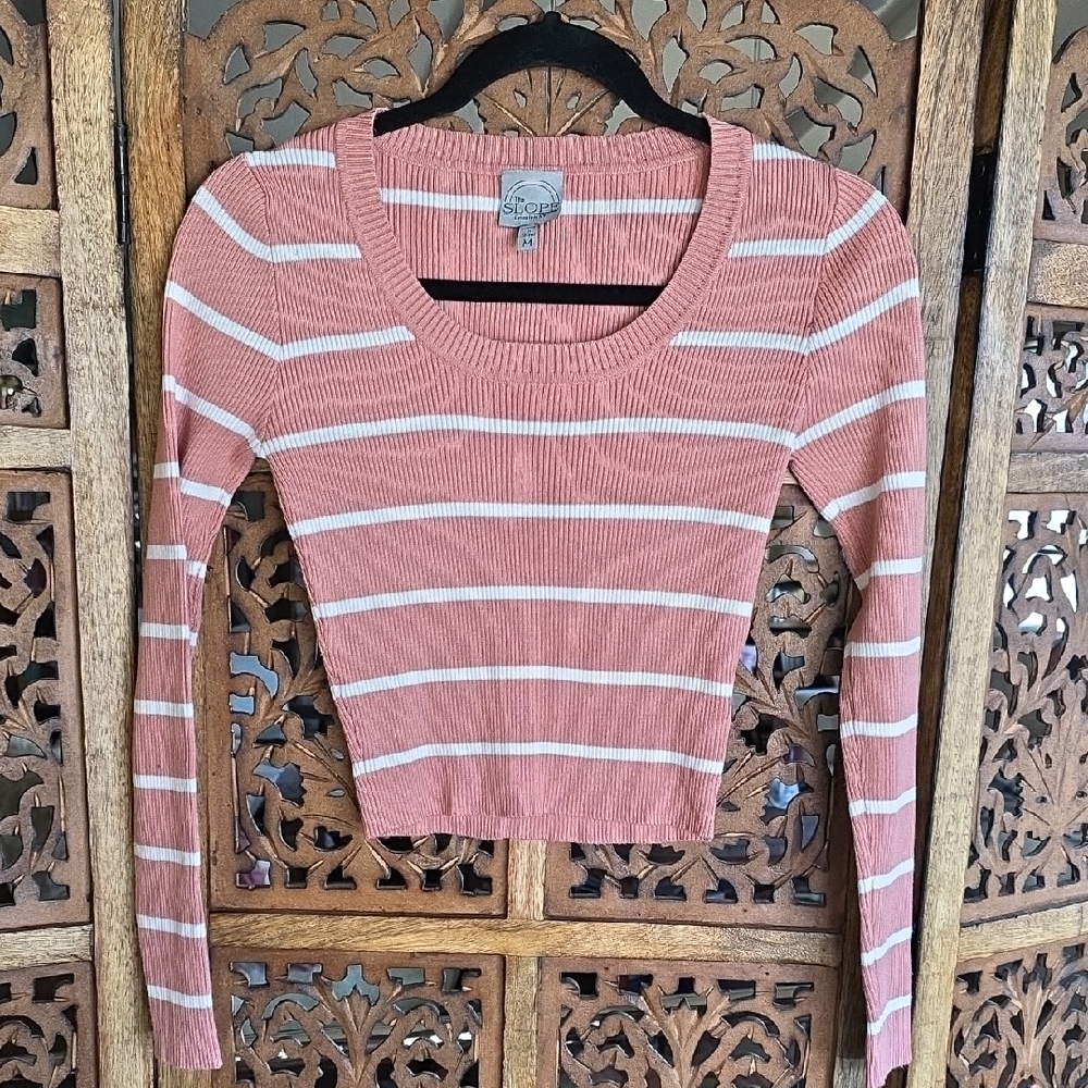 Soprano Pink and White Striped Long Sleeve Top